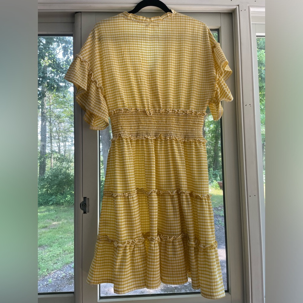 Yellow Ruffled Checkered Dress - Picture 3 of 4